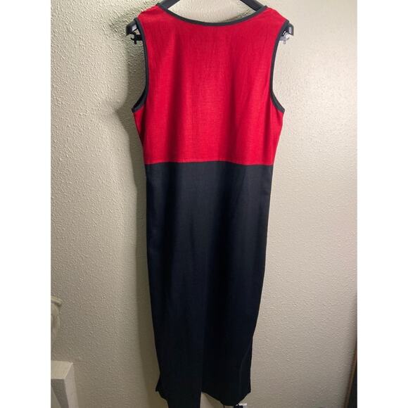 Ease Sport Vintage Women Red/Black Linen Blend Embroidered Florals Maxi Dress 10 - Picture 4 of 6